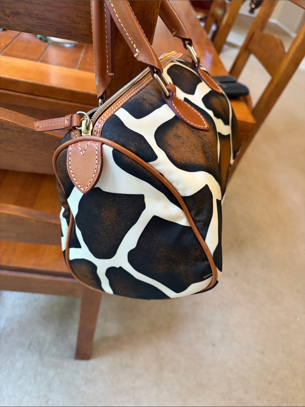 Dooney & Bourke Brown and White Giraffe Print Leather Duffel - Picture 7 of 10